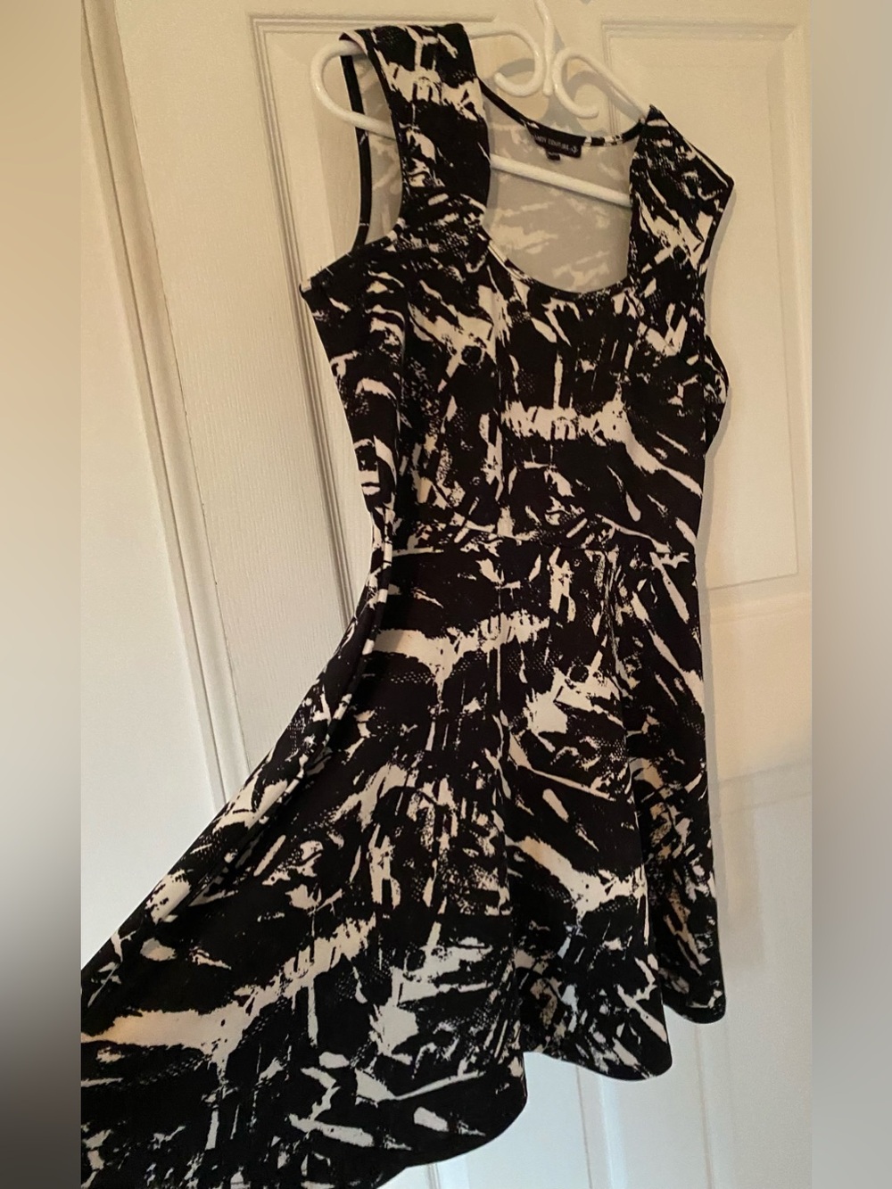 Sleeveless Black and White Abstract Skater Dress